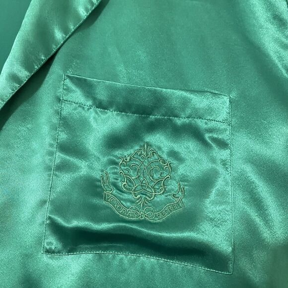 Victorias Secret Gold Label Pajama Set Shirt Pants Emerald Green Satin Y2K - Picture 8 of 11